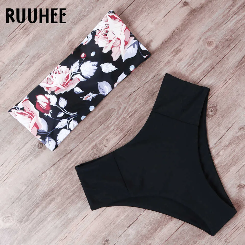 Ruuhee bandage bikini badmode vrouwen badpak hoge taille set badpak push-up maillot de bain femme beachwear 210621