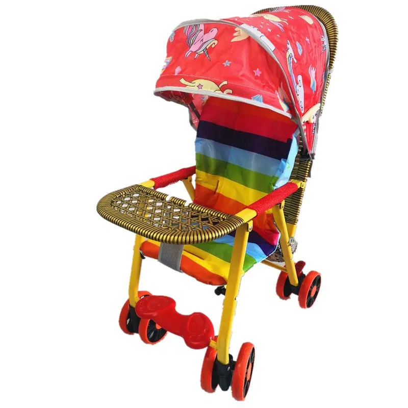 Kinderen zomer buiten eten klapstoel Trolley met schaduwdoek multifunctionele imitatie rotan baby handigheid Kinderwagen cool 234o