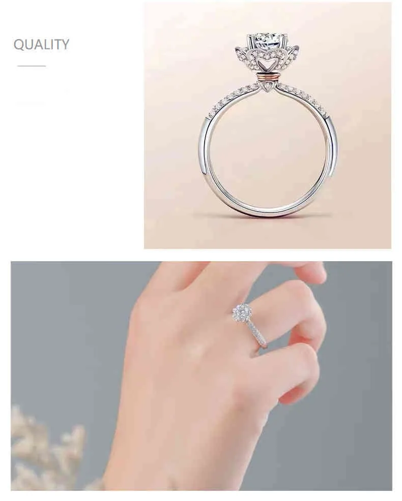 Luxuriöse echte Moissanit-Ringe für Damen, Silber 925, 18 Karat Roségold vergoldet, Ring 1 Karat 6,5 mm, weiße D-Farbe, feiner Schmuck