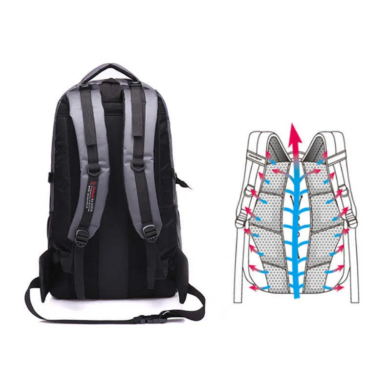 65L Backpack Outdoor Sports Bag Mountain Rucksack Climbing Bag Hiking Camping Fishing Waterproof Wear-resisting Nylon Bag Q0721