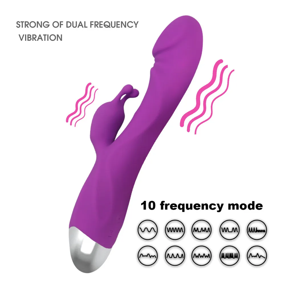 Vagina gspot dildo kanin dubbel vibrator för kvinnor klitoris stimulering vibrerande kvinnlig masturbator vuxen massager 2106185400449