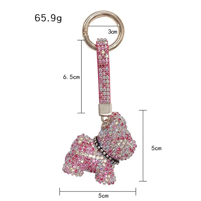 Luxury Crystal French Bulldog Keychain Lanyard Full Rhinestone Leather Strap Dog Keychains Women Bag Charms Men Car Key Ring