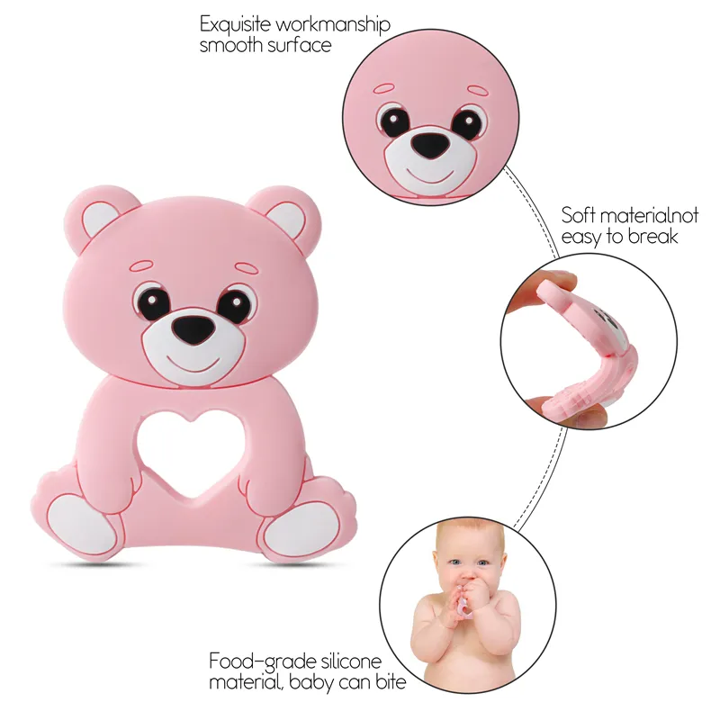 silicone orso cartone animato passeggino tallone teether silicone baby teether collana bpa food glass teether 2202117285056