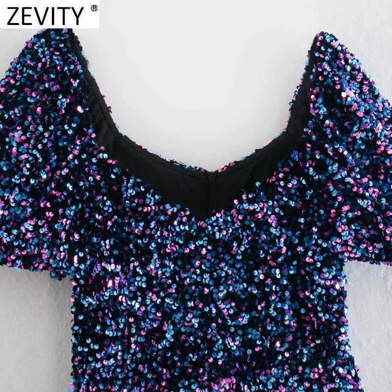 Zeefity Dames High Street Sexy V-hals Lovertjes Mini Jurk Vrouwelijke Chique Side Rits Ruffles Vestido Club Party Kleding DS4948 210603