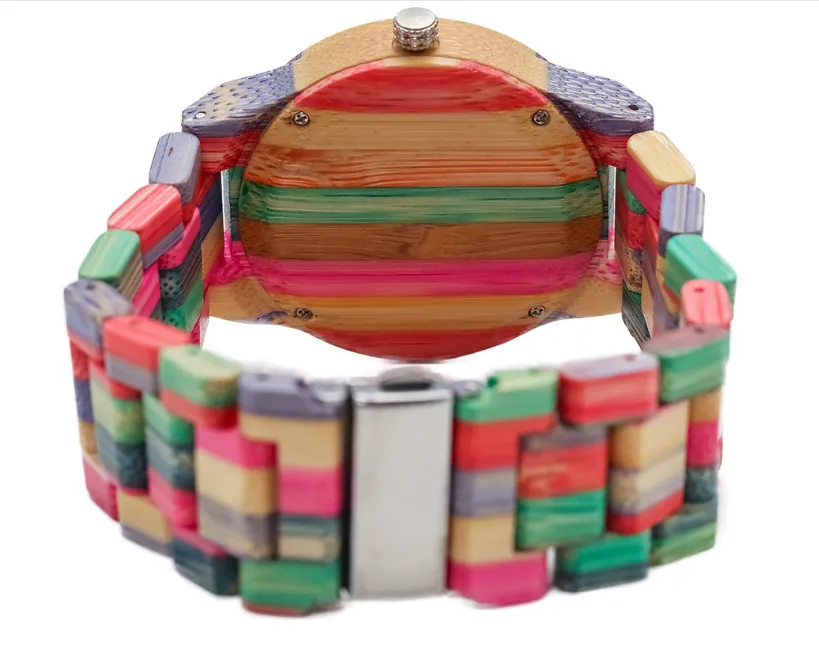 Shifenmei marca relógio masculino colorido bambu moda atmosfera relógios proteção ambiental simples quartzo relógios de pulso271t