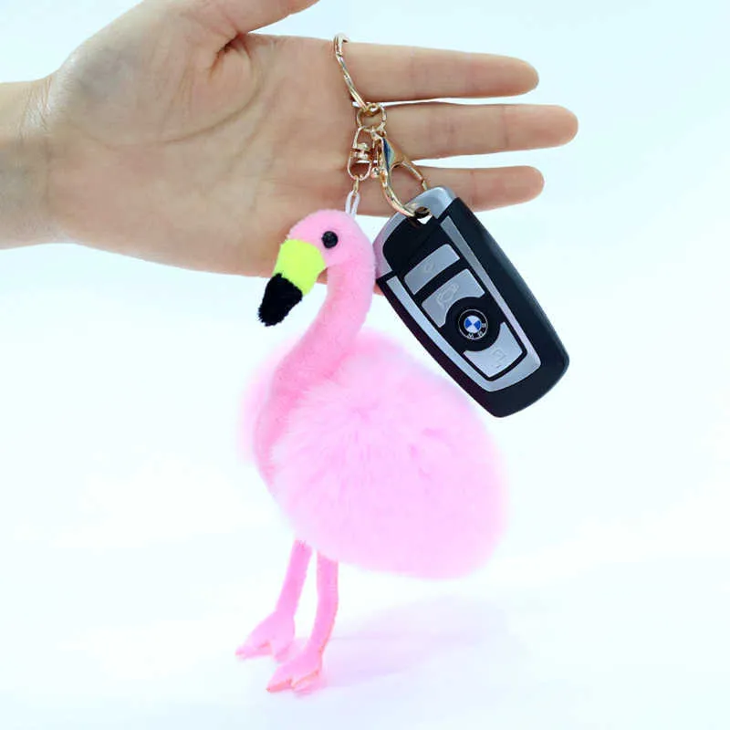 Real Rex Pele de Coelho Rosa Flamingo Chaveiro Bolsa Pingente Anel de Ouro Fofo carkey pingente8057663190T