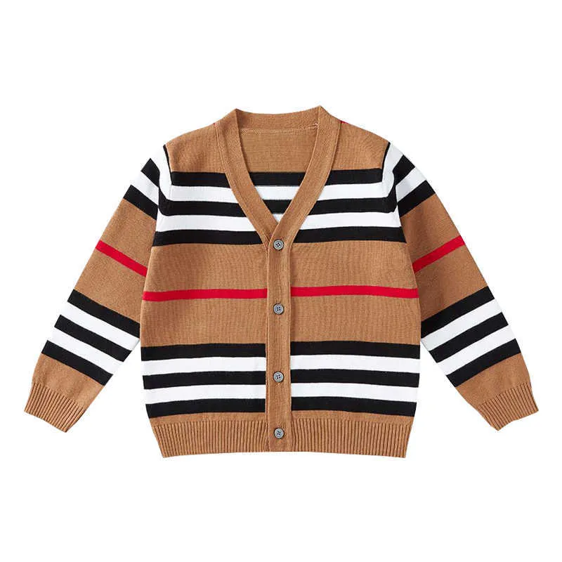 Brown Boys Cardigans 100% Bomull Flickor Tröjor Striped Höstkläder För Kids Y1024