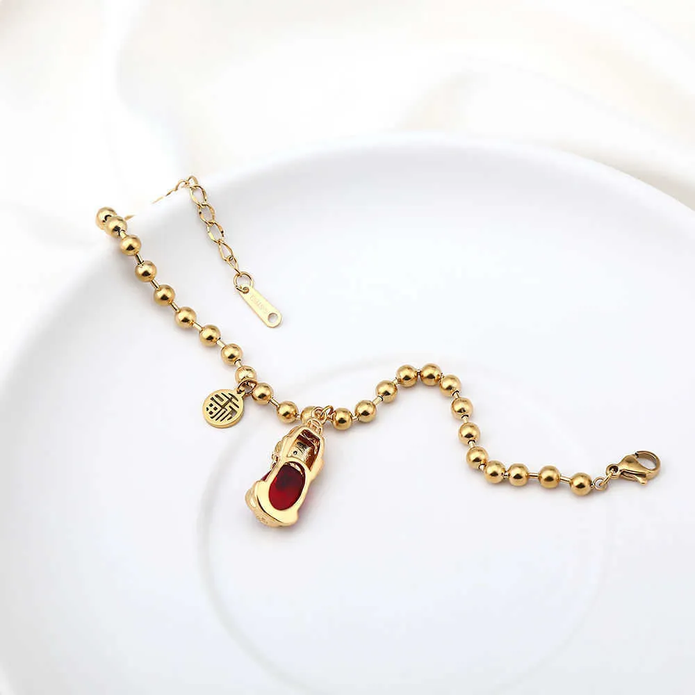 Red silk bracelet women039s titanium steel Zhaocai transshipment round bead bracelet fashion versatile crystal hand jewelry9051570
