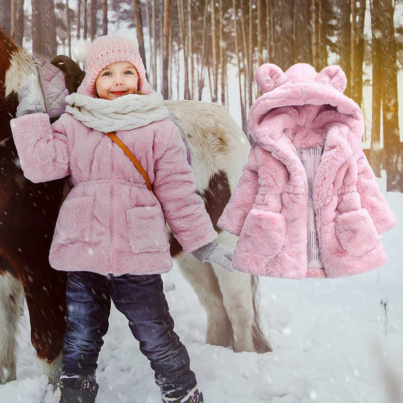 Ours Leader Filles Mode Gilets D'hiver Épais Chaud En Fausse Fourrure Gilets Solide Fluffy Survêtement Sans Manches Mignon Manteaux 3 8Y 210708