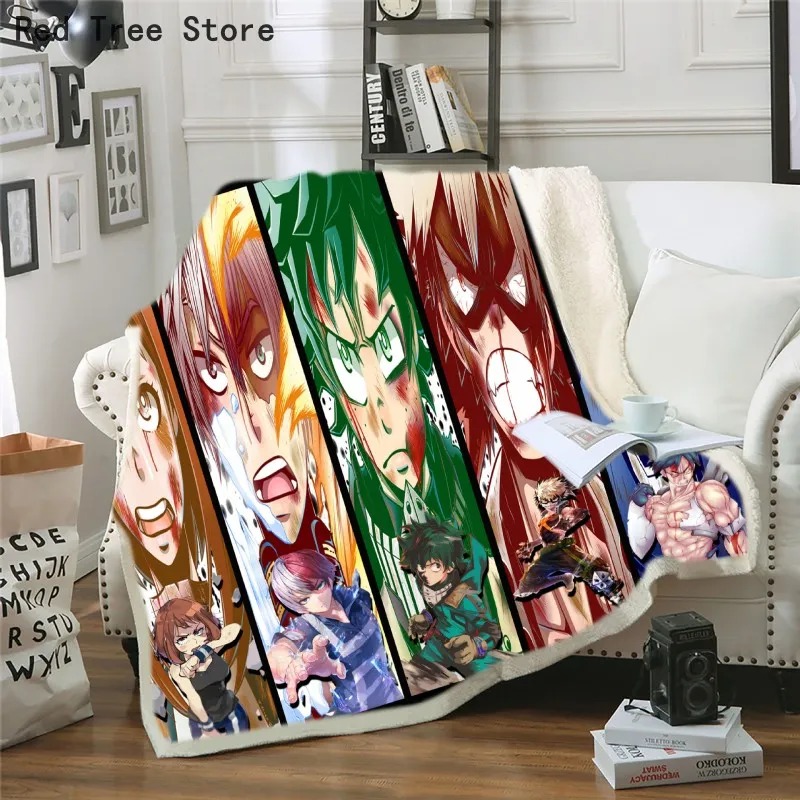 My Hero Academia Collage Anime 3D couverture polaire floue chaude jette printemps hiver canapé canapé couverture en peluche Portable