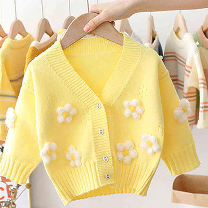 Humor Bär Mädchen Baby Kinder Pullover Herbst Winter Lange-ärmel Strickjacke Strickjacke Kinder Blumen Mantel Outwear Kleidung 1-5Y 211106