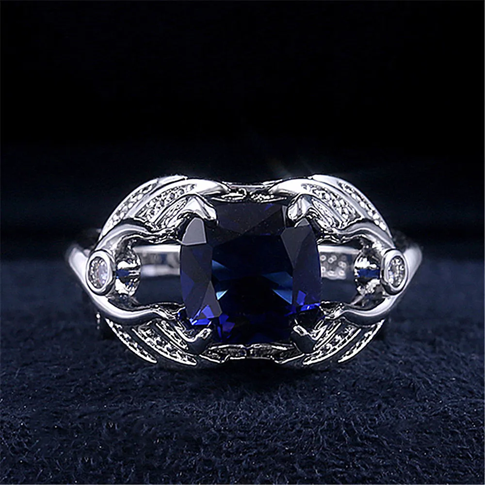Moda anjo asas azuis cristal safira pedras preciosas diamantes anéis para mulheres homens branco ouro prata cor jóias bagaço acessório