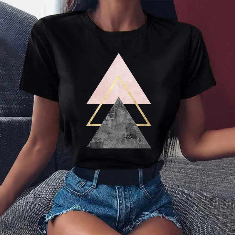 Wvie Geometria Bonita Impresso Camiseta Mulheres 90s Gráfico T-Shirt Harajuku Tops Tee Bonito Manga Curta Chotehs Feminino 24982 x0527