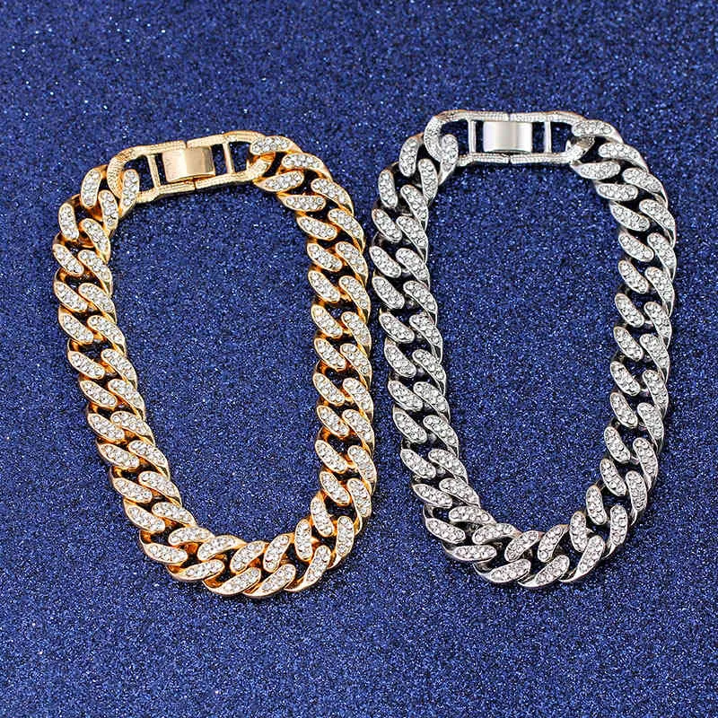 12mm Miami Cubaanse Link Chain Goud Zilver Kleur Choker voor Vrouwen Iced Out Crystal Rhinestone Ketting Hip hop Jewlery243R