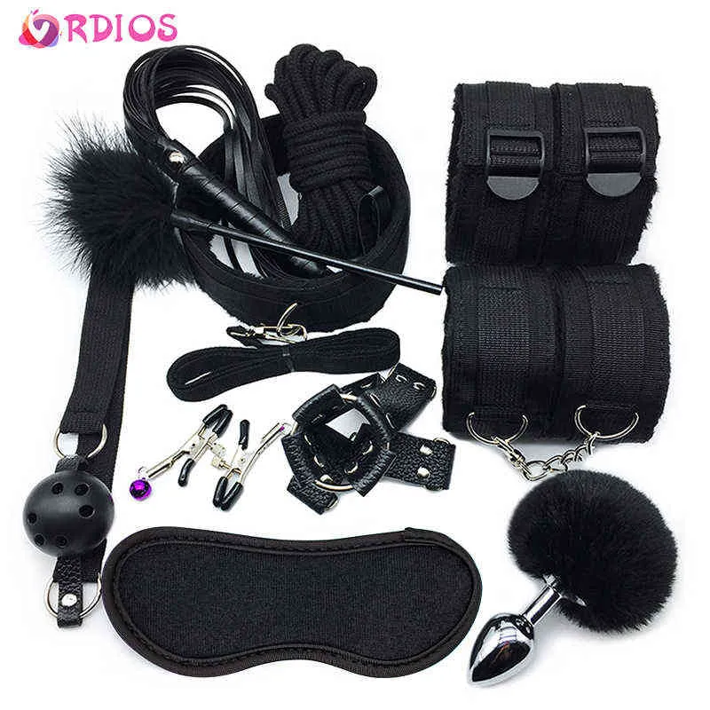 NXY SM Sex Adult Toy Vrdios Erotic Toys for Women Bdsm Bondage Set Handcuffs Nipple Clamps Whip Spanking Cosplay Game1220