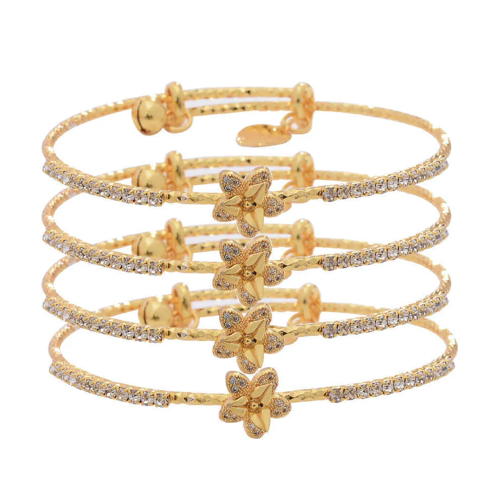 24k Dubai Gold Bangles Bracelet Femmes Filles France Strass Bracelets Indien Bijoux Africains Mariée Mariage Fleur Fête Cadeaux Q0717