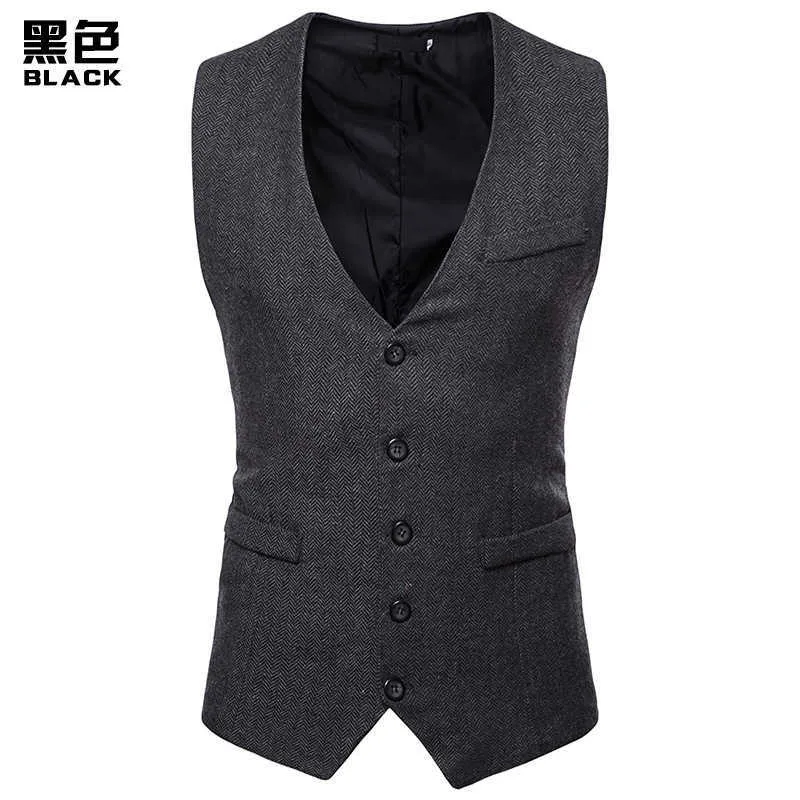 Herringbone Tweed Mens Gilet Formel Business Casual Slim Fit Gilets pour Rétro Style Britannique Gentleman Costume Gilet Gilet 210923