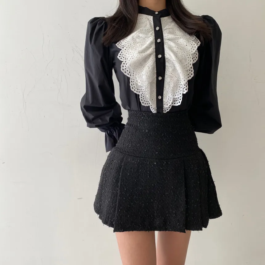 Comelsexy Retro French Style Lace Shirts All Match Women Streetwear Fashion Brief Office Lady Elegance Blouse Tops 210515