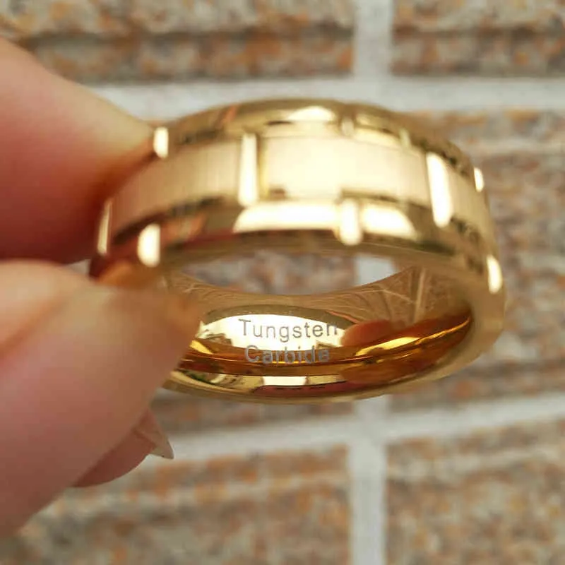 Она мужская вольфрамовое кольцо из карбида вольфрама 8 мм желтый золотой цвет кирпич узор щеткой полосы для него свадебные украшения 9-13 211217