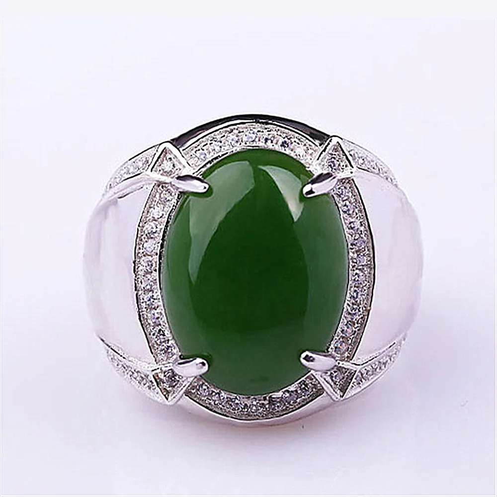 Mode vert jade émeraude pierres précieuses diamants anneaux pour hommes or blanc argent couleur bague bijoux bijoux accessoire de fête cadeaux