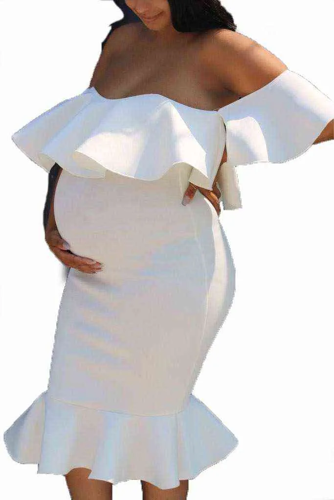 Estate spalle scoperte volant maternità tromba abiti gravidanza fotografia puntelli abiti abiti premaman servizio fotografico G220309