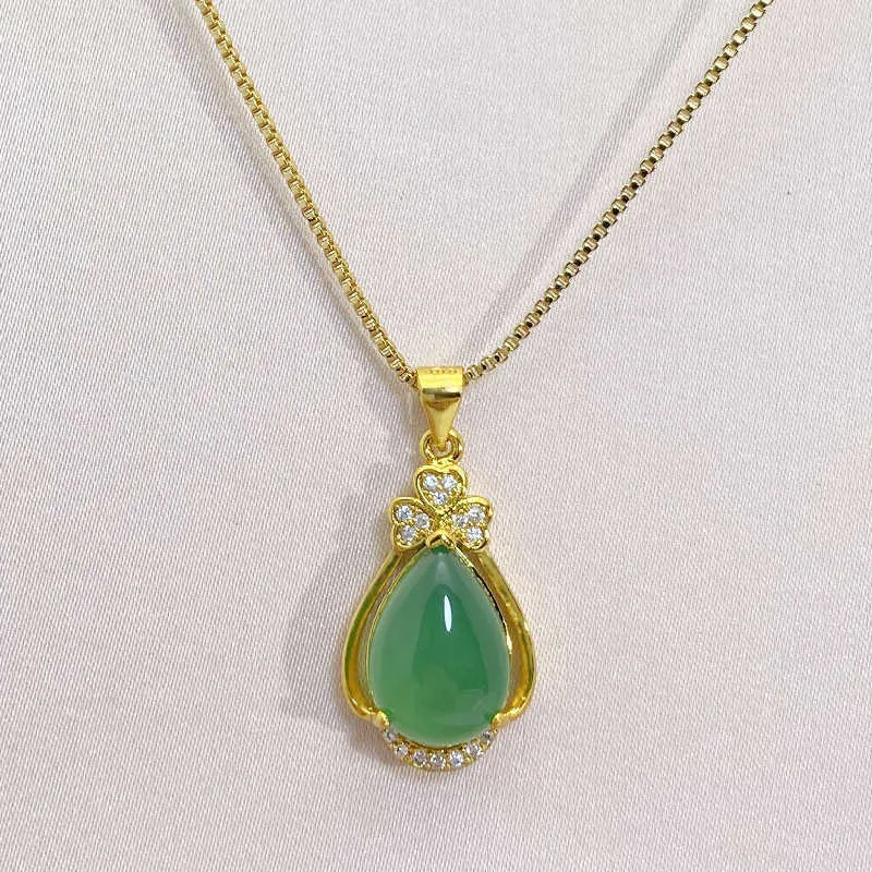 Kristall-Frauen-Halsketten Anhänger natürliches grünes natürliches Gold versilbert