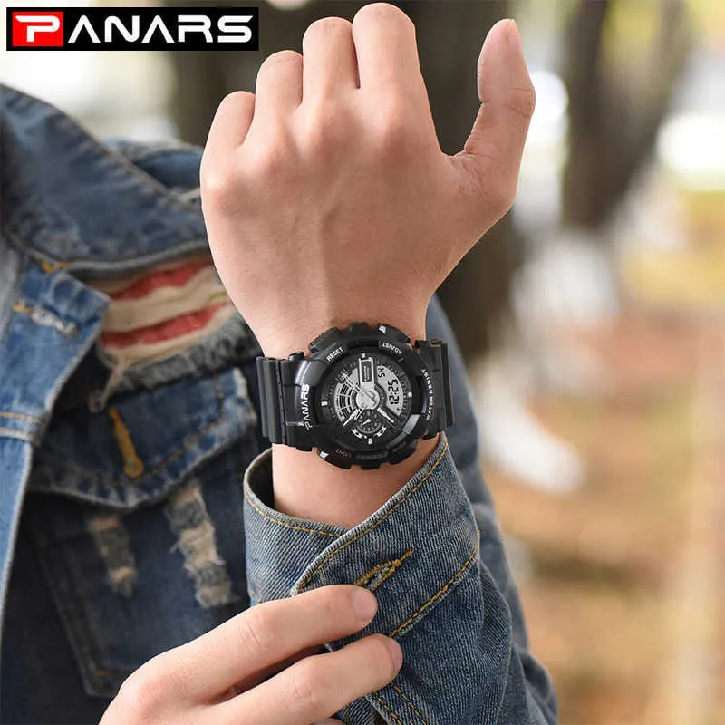 Panars Outdoor Sport White Digital Watch 남성 여성 알람 시계 5BAR 방수 충격 군사 ES LED 디스플레이 210728236S