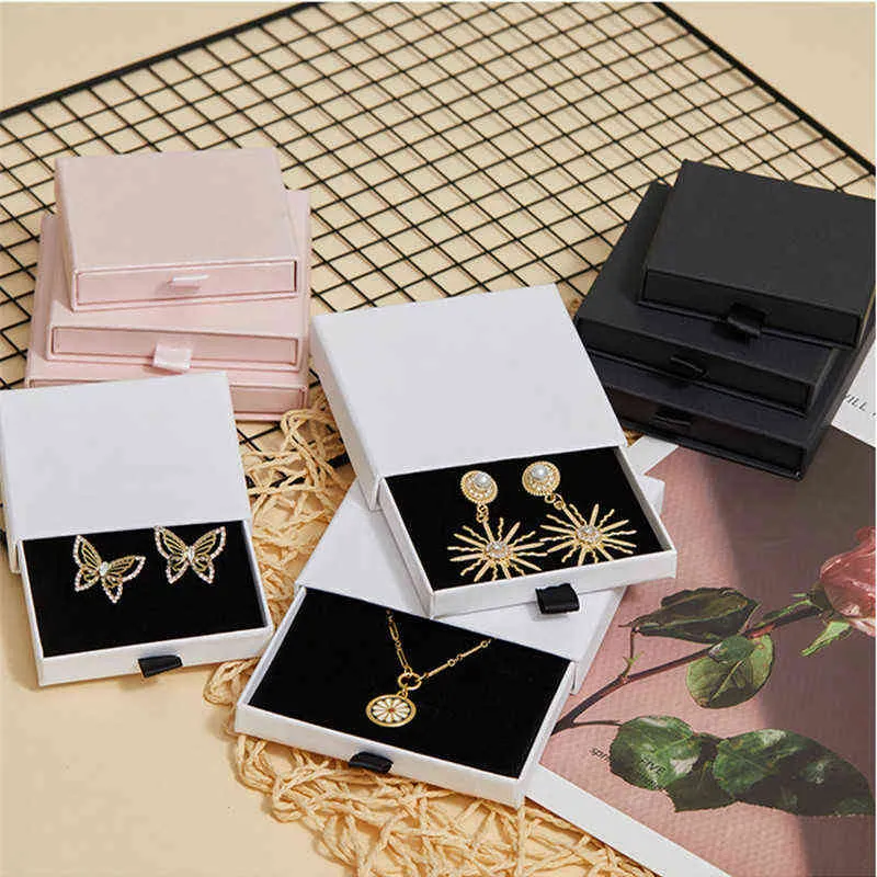 Boîtes à bijoux en papier rose personnalisées, coffrets cadeaux imprimés pour boucles d'oreilles, colliers, bracelets et bagues, vente en gros, 100 piècesH1231