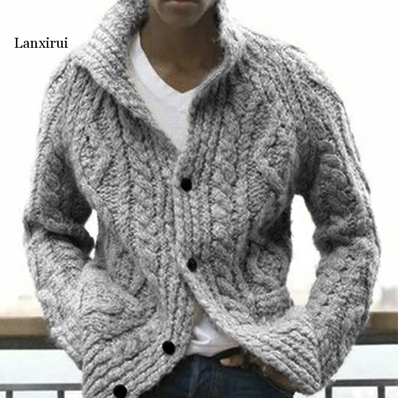 Men Sweater Autumn Winter Cardigan Single Breasted Sweater Mens Long Sleeve Casual Lapel Loose Sweaters
