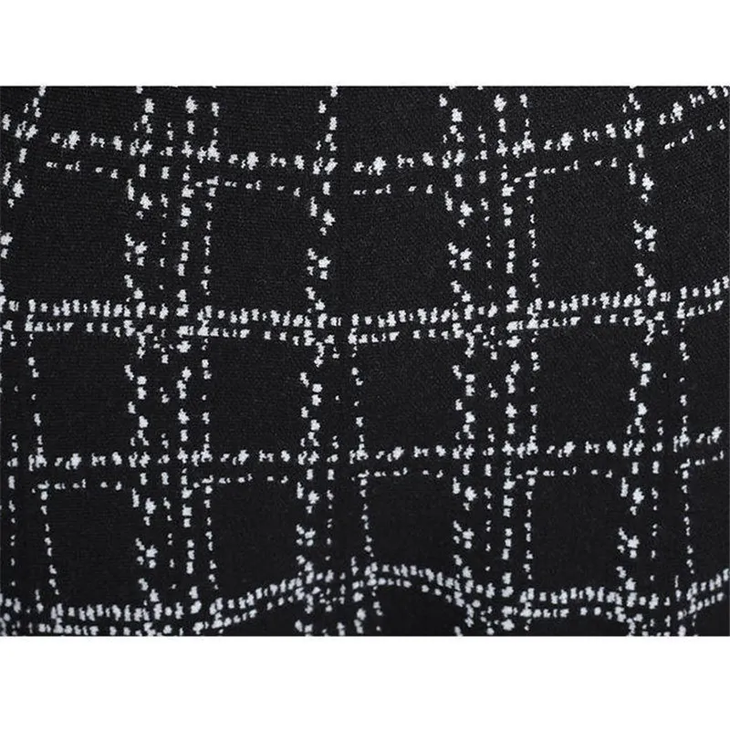 Vintage hiver noir Plaid Tweed jupe femmes Midi longue taille haute a-ligne tricoté bureau dames grande taille mince travail vêtements 210421