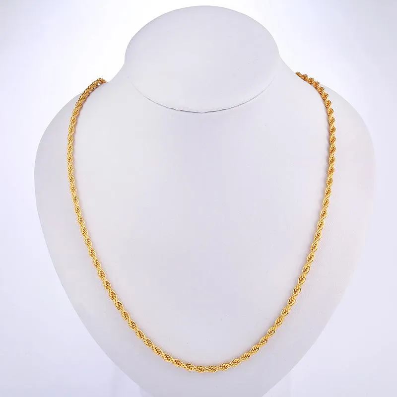 Kedjor 2021 Retail Hela Long Gold-Color Man Necklace 4mm 16 18 20 22 24 26 28 30 Inch Rope Chain Jewelry Accesory273G