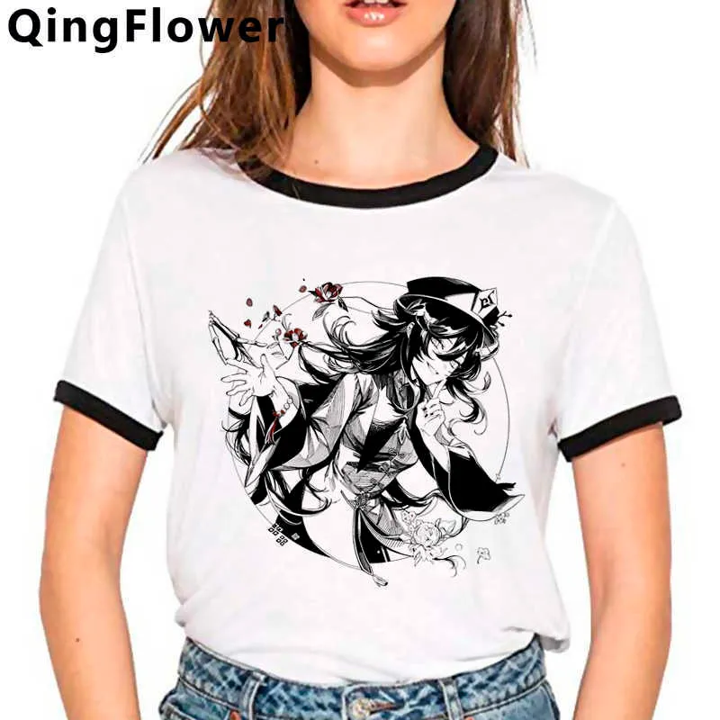 Jeu chaud Genshin Impact T-shirt Hommes Kawaii Egirl Dessin animé Graphique Tee Mignon Anime Tshirt Drôle Keqing Esthétique Unisexe Tshirt Mâle Y0901