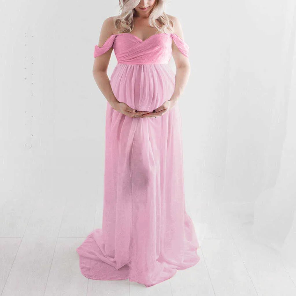 Sexy schulterfreie Umstandskleider für Fotoshooting, Rüschen, Chiffon, Schwangerschaft, lange Röcke, Fotografie-Prop-Kleider für Frauen, Q0713