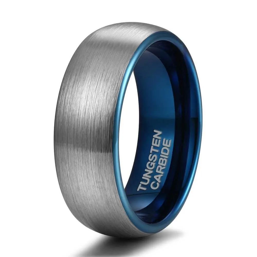 Somen 8mm Nastro spazzolato Tungsteno Blu Intarsio Fede nuziale Fidanzamento Amore Anelli Moda Uomo Gioielli Bague Homme