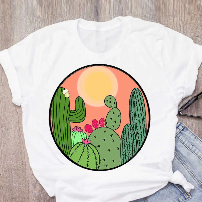 Femmes Cactus mode drôle impression mode à manches courtes été montre de sport T-Shirt chemise femmes vêtements t-shirts femme T-shirt X0527