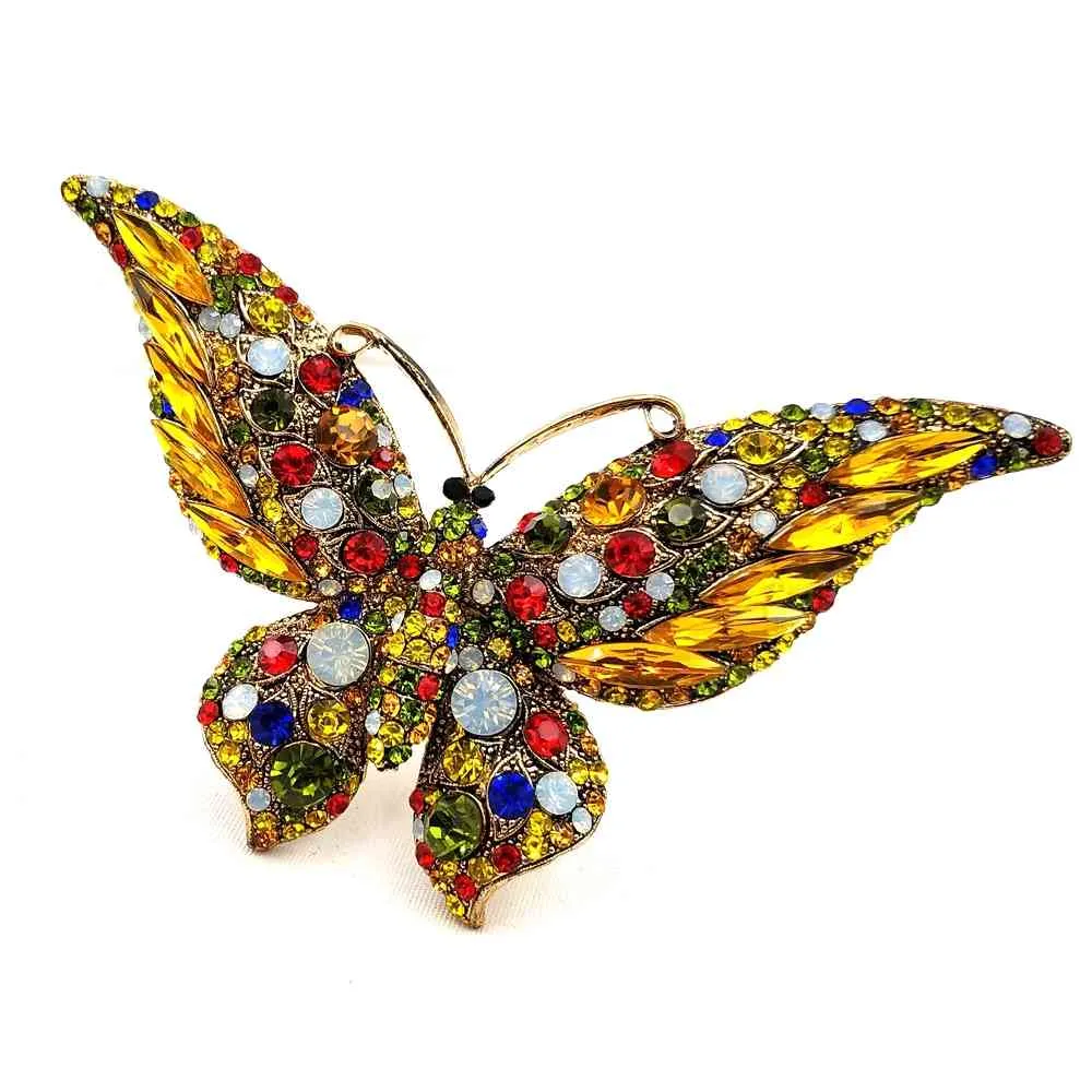 Magnifique coloré multi-pierres Accent gros papillon jaune broches broches pour femmes Antique mode Galas affaires formelles accessoire