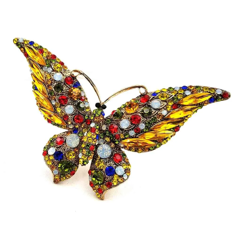 Prachtige gekleurde multi-stones accent Big Yellow Butterfly Broches Pins for Women Antique Mode Galas Formele Zaken Accessoire