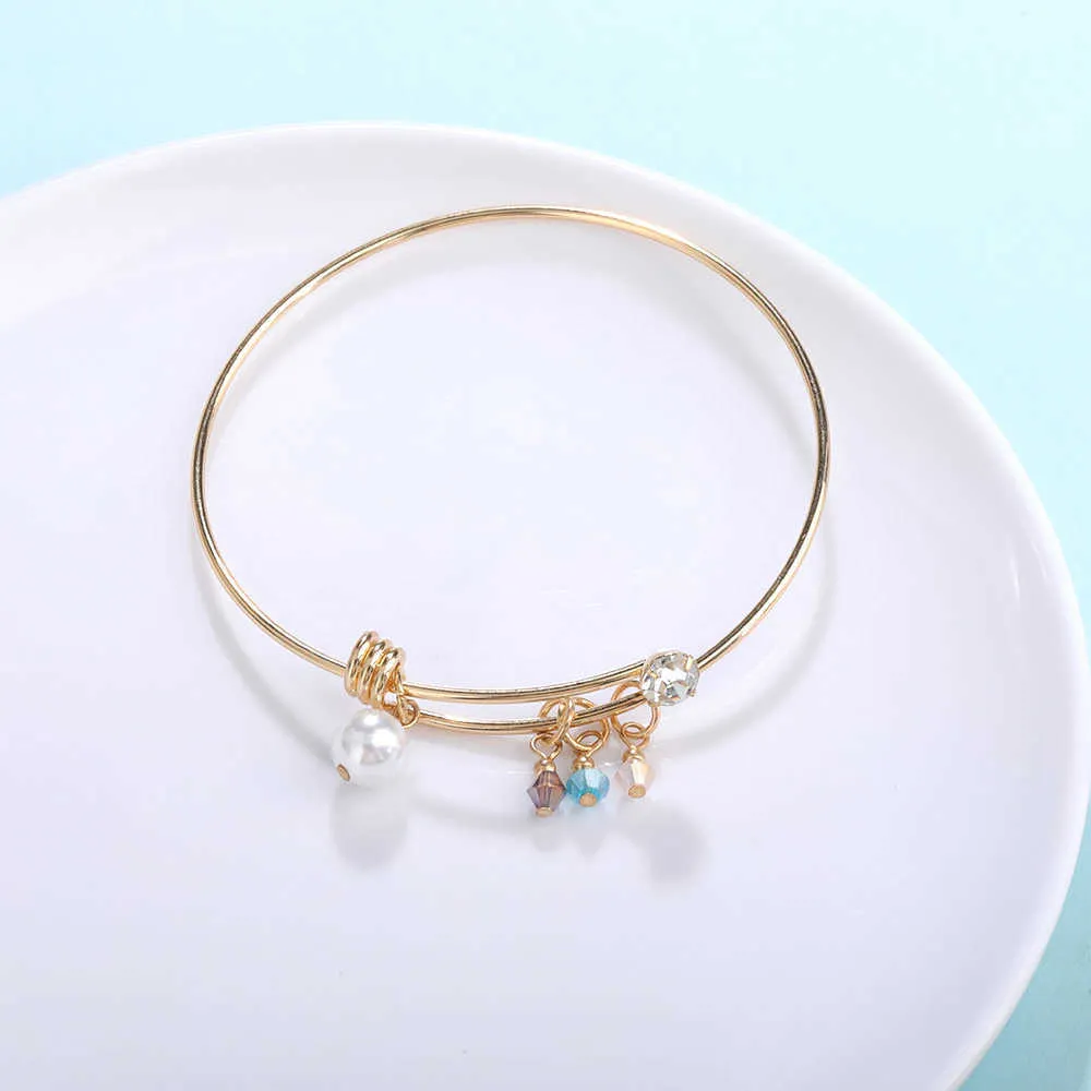/ grossist 2021 Ny guldfärg Expanderbar kabel tråd Bangle Crystal Charm Manschett Armband för kvinnor DIY Handgjorda smycken Q0719