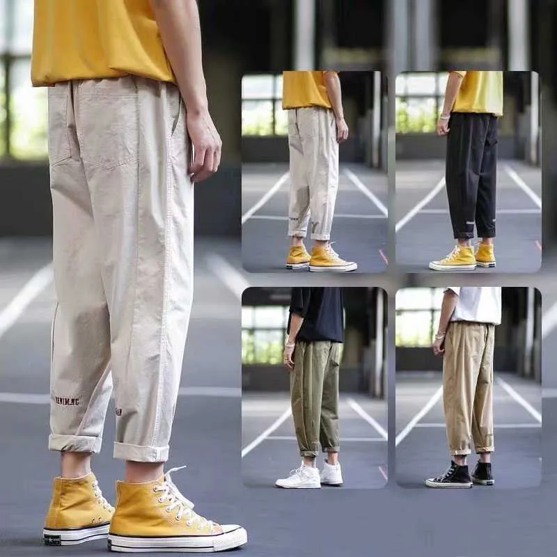 Pantaloni da uomo il tempo libero alla moda Pantaloni lunghi larghi in vita elastica stile inglese Pantaloni casual da strada Harajuku Pantaloni sportivi adolescenti X0723