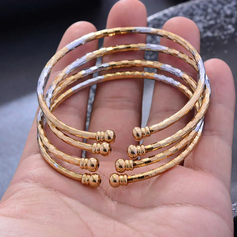 24K 4 шт. Дубай Двухцветные золотые цветные браслеты для женщин девушки свадебные браслеты браслеты подарки эфиопские браслеты ювелирные изделия Q0720