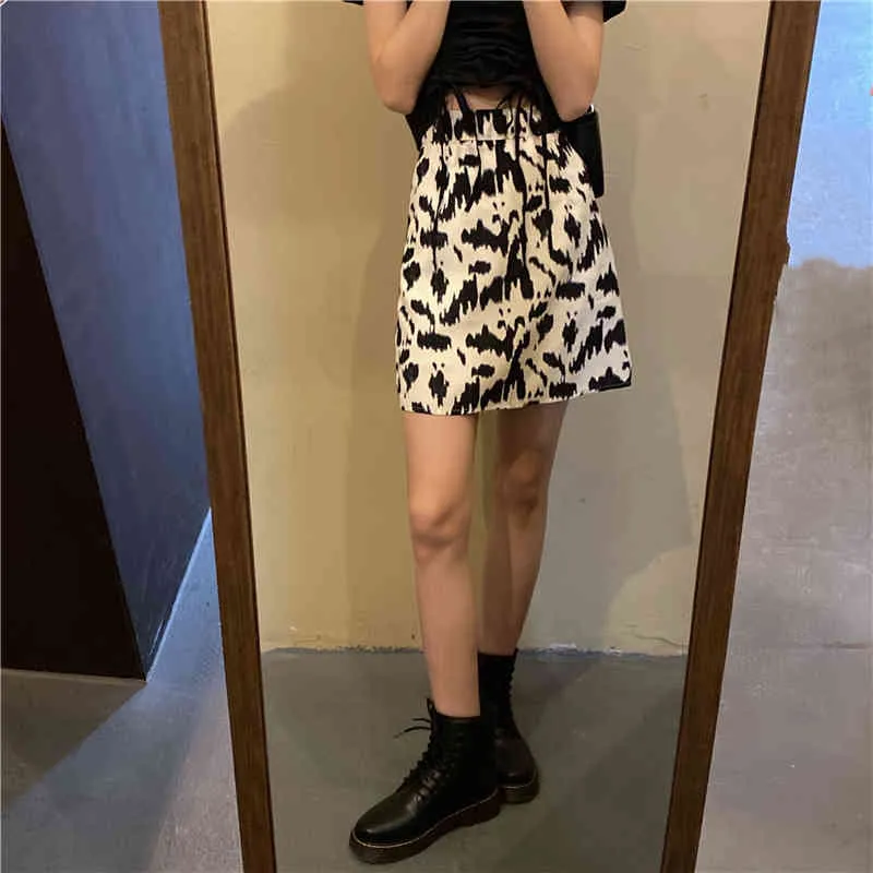 İnek Baskı Yaz Mini Etekler Kadınlar Yüksek Bel Kore Vintage Clubwear Kalem Etekler Çözgü A-Line Harajuku Streetwear 2020 x233 x0428