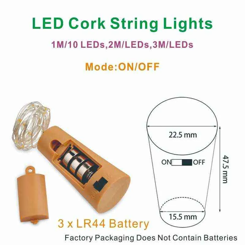 1m / 2m / 3mワインコルクLEDバッテリー照明文字列ボトルライトパーティーの結婚式クリスマスハロウィーンバー装飾クリエイティブライト211112