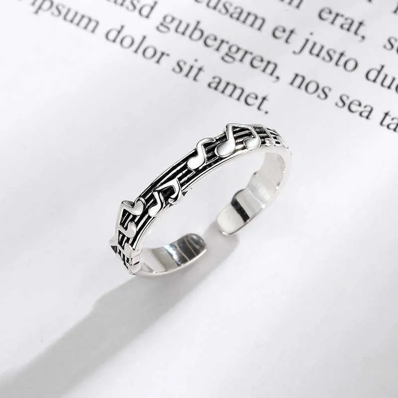 Koreaanse stijl echte verzilverde ringen voor vrouwen adjustable size luxe muziek personeel bands fijne sieraden charm geschenken x0715