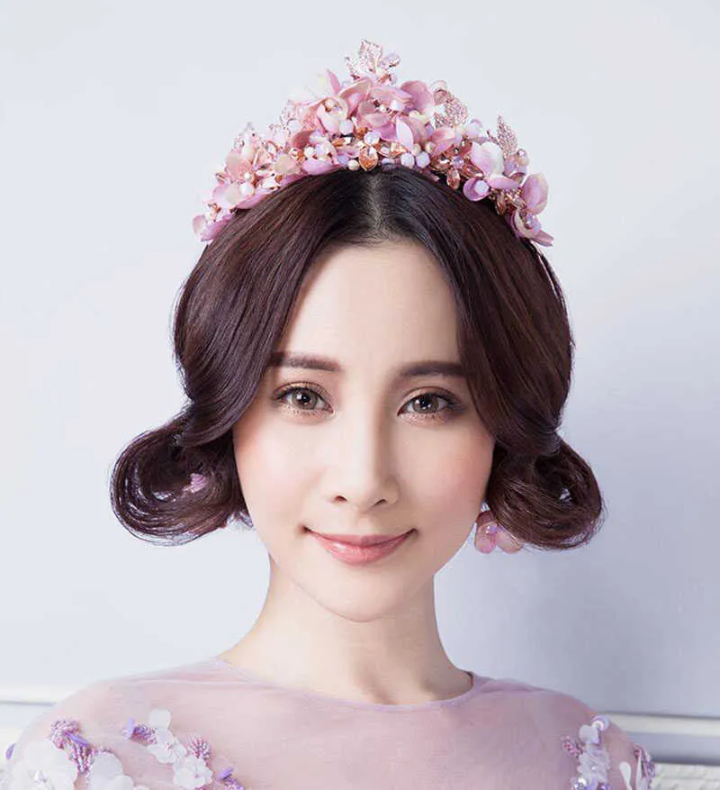 Himstory ручной работы романтическая принцесса свадьба свадебные волосы розовый цветок цветок корона Pageant Prom Headband аксессуары для волос X0726