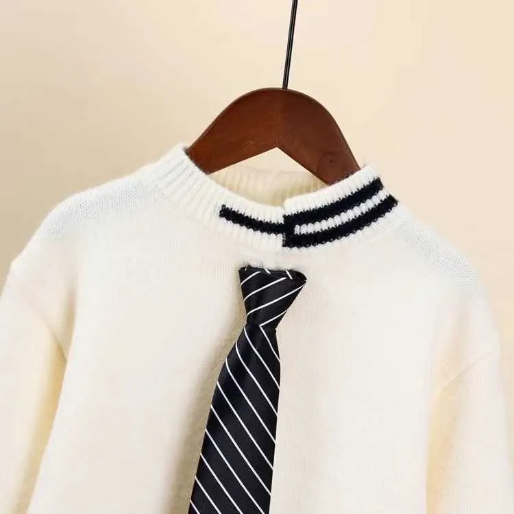 2021 Nuovo Inverno Abbigliamento bambini Maglione lavorato a maglia Ragazzi Vestiti con cravatta Fresco Pullover Ragazze Maglioni lavorati a maglia Cappotti Maglieria calda Y1024