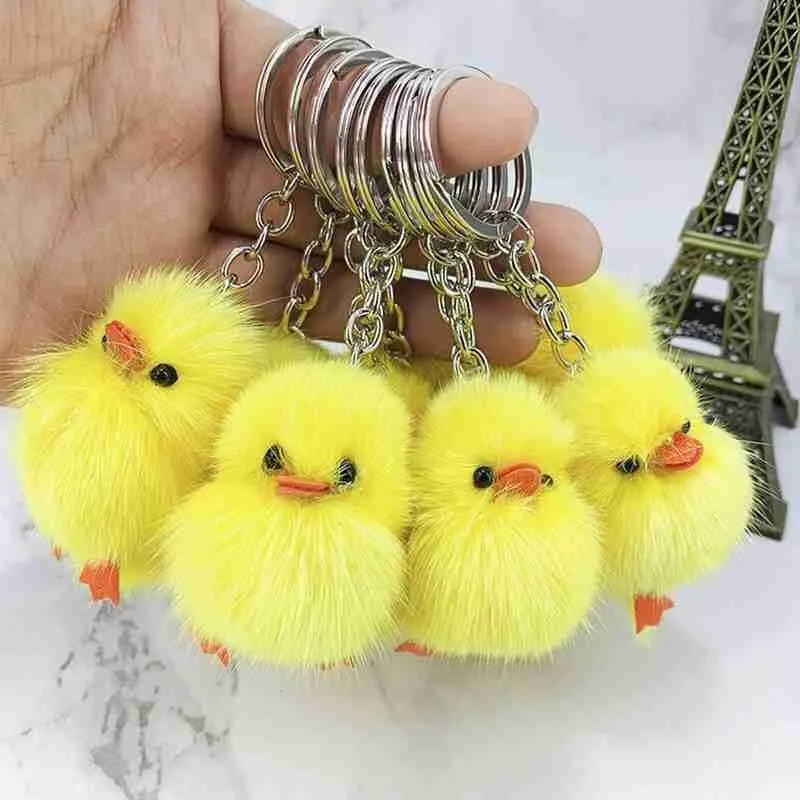 1 pièces mignon pendentif doux peluche poupée ornement porte-clés créatif Mini poussin Animal modèle jouets en peluche enfants cadeau