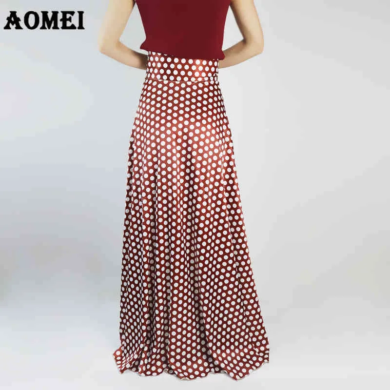 Kobiety Maxi Długie Spódnice Plisowane Polka Dot Wino Czerwona Wysoka Talia Linia Wiosna Letnia Elegancka Faldas Jupes Saias Plus Rozmiar 5XL 210416