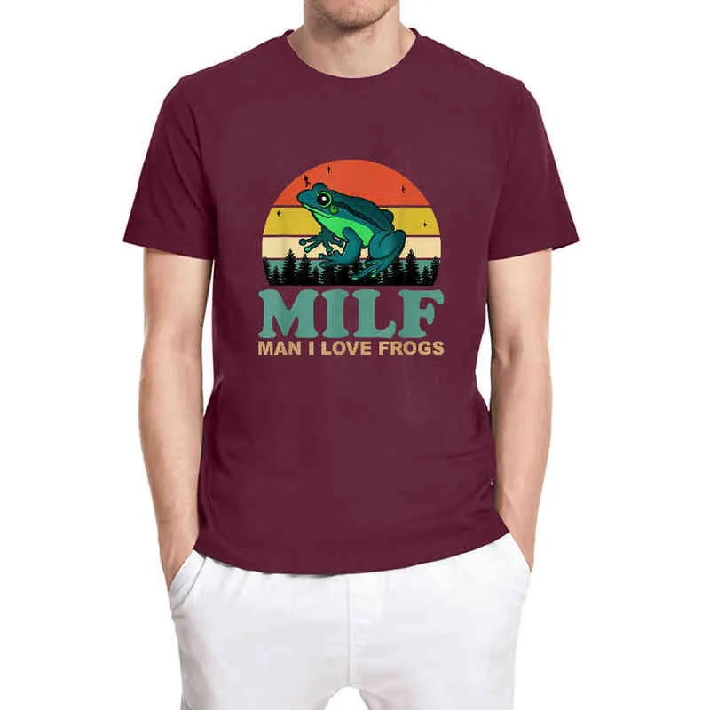 MILF MAN私はカエルを愛している面白いと言うフロッグの両生き恋人ヴィンテージ面白いユニセックスTシャツ男性のシャツ半袖コットントップスティーG1217