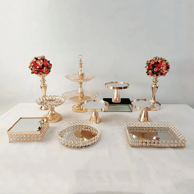 Altro set di supporti torta dorati da forno da 3 pezzi-11 pezzi con specchio rotondo dessert cupcake254u