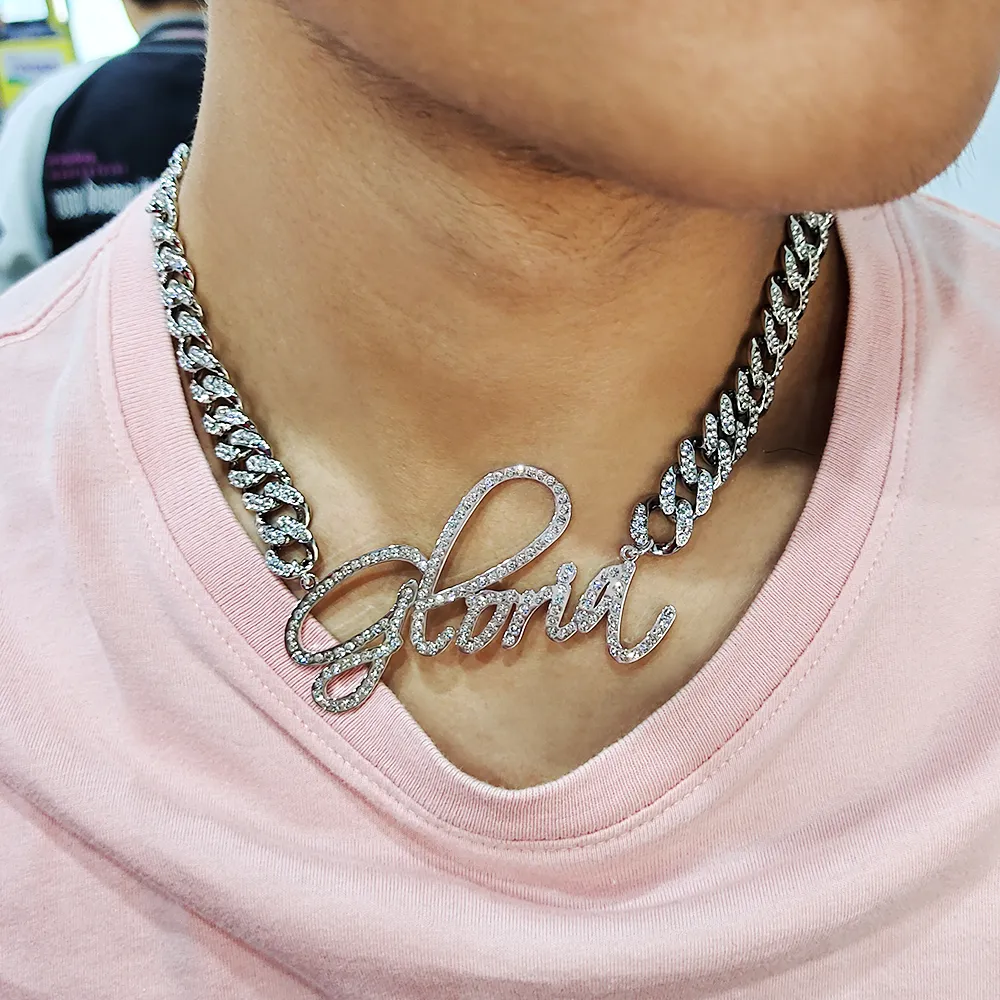 キューバチェーンネックレス付きカスタマイズされたファッションステンレススチールアート名パーソナライズされた文字Choker Pendant Nameplate Gift217J